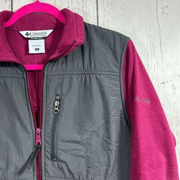 Columbia Pink Gray Fleece Full Zip Outdoor Trail Jacket Womens M Gorpcore Hiking - Picture 3 of 15